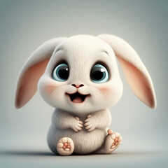 Fototapeta na wymiar funny white cartoon bunny, generative ai