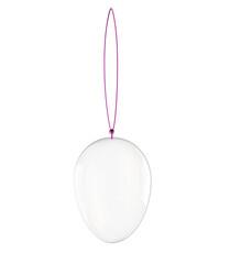 Happy easter egg clear glass pink suspension band glossy transparent hanging from top 3D rendering isolated
