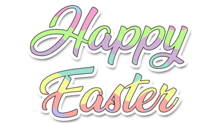 Happy Easter Colorful Text Pastel Easter Holiday Colors. Transparent Background Wave Pattern