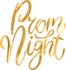 Prom Night 3d gold lettering typographic metallic glitter calligraphy. © trihubova