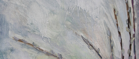 Simple willow branches. Ecological neutral texture for banner. Smudges and stains on pale wall. Zero waste concept.