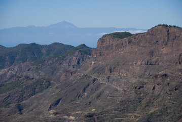 Mountains in Gran Canaria vith view on Teide in Tenerife, Gran Canaria, Spain