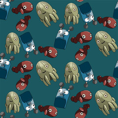 Fototapeta premium Vector seamless illustration cute and fantastic monster pattern