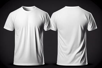 T-shirt mockup. White blank t-shirt front and back views. Female and male clothes wearing clear attractive apparel tshirt models template. Generative Ai. - obrazy, fototapety, plakaty