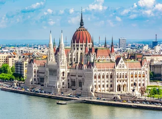 Plexiglas foto achterwand Hungarian parliament building and Danube river, Budapest, Hungary © Mistervlad