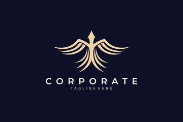 Luxury and simple logo design abstract eagle flapping wings.