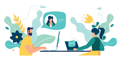 Vector colorful illustration of communication via the Internet, social networking,chat, video,news,messages,web site, search friends, mobile web graphics, online Dating