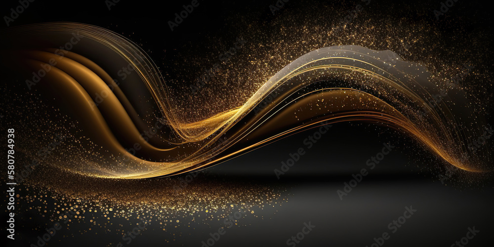 Canvas Prints abstract panoramic smoke background with golden particles, generative ai