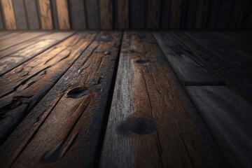 Obraz premium Background for advertising. Wooden dark background. AI generative.