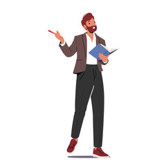 Male Teacher Character Holding An Open Book While Conducting A Lesson in School. Education, Teaching, Learning