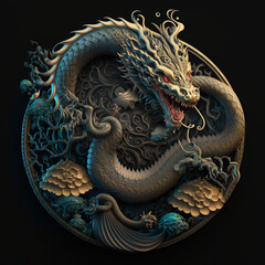 dragon, asian dragon, chinese ornament, chinese zodiac, head only, portrait, detailed ornaments, nature style