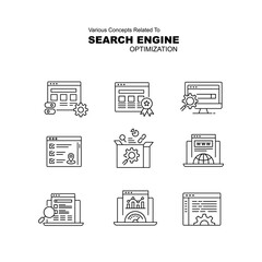 Search engine optimisation icon set. SEO Services Icons