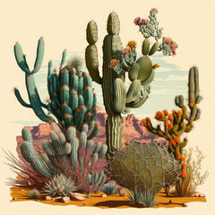 desert seen with cacti, southwest boho, generative AI  finalized in Photoshop by me
