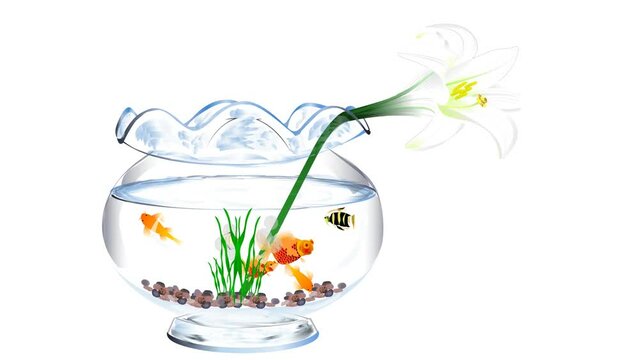 goldfish in bowl background  and 2d animated, fishtank,, fishes in bowl 