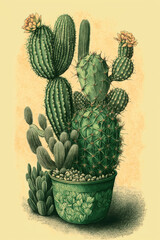 drawing of a cactus, boho style, generative AI  finalized in Photoshop by me