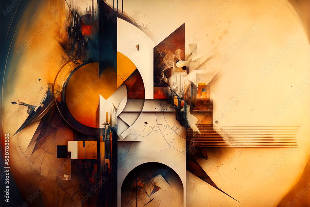 Poster Abstract shapes retro composition in 20s avantrgarde or futurism style. Retro background with surreal mindbending figures. Generated AI.
