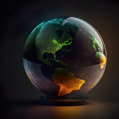 A glowing earth globe in a dark background. Generative Ai.