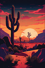 jewel toned illustration of a desert at sunset, generative AI  finalized in Photoshop by me