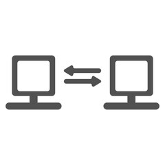 Data transfer vector icon. File transfer icon between computers. Computer icon with transfer arrows vector.
