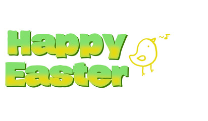 Happy Easter - Green writing with flea - pink background - png - image, poster, billboard, banner, postcard, ticket, printable	
