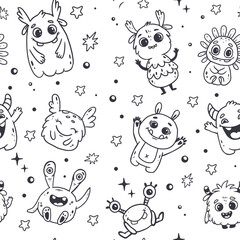 seamless pattern with cute cartoon monsters.Abstract background.Vector illustration