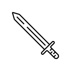 Sword icon. Black contour linear silhouette. Front side view. Editable strokes. Vector simple flat graphic illustration. Isolated object on a white background. Isolate.
