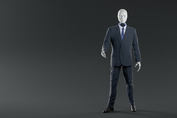 Robot in suit giving his hand