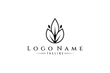 Simple flat three leaf logo in line art style.