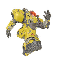 powered combat suit is jumping fast