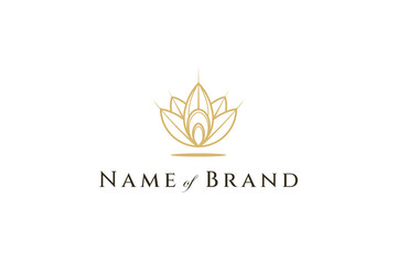 Elegant peacock feather gold logo in line art design style.