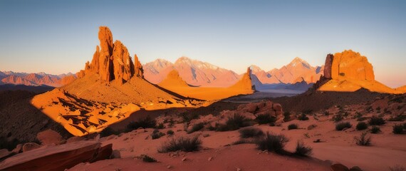 Fototapeta na wymiar Beautiful picturesque landscape of a mountain range at dawn. Generative AI.