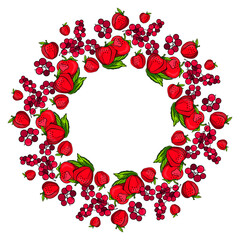 berry frame with strawberry, hand drawn