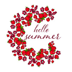 berry frame with strawberry, hello summer