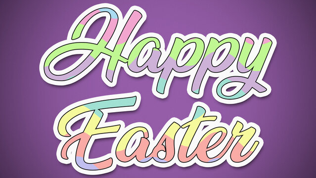 Happy Easter Colorful Text Pastel Easter Holiday Colors. Purple Background