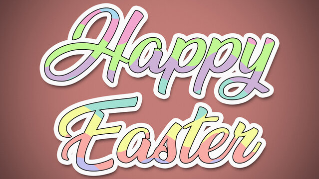 Happy Easter Colorful Text Pastel Easter Holiday Colors. Orange Background