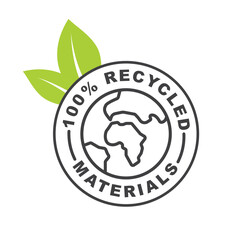 100% recycled materials, icon, vector, label.