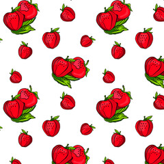 berry pattern with strawberry, hand drawn