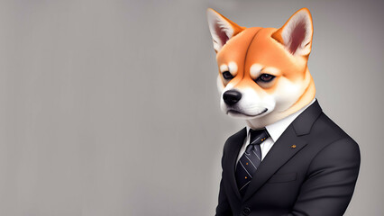 shiba dog man businessman coach portrait in suit isolated on solid background - new quality creative financial business educational stock image design