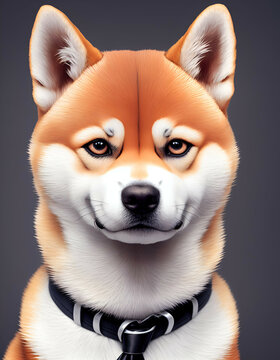 shiba dog in tie collar isolated portrait on solid background - new quality creative financial business educational stock image design