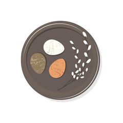 Plate with Easter eggs and ornaments in the form of a willow tree on a white background. Holy Easter. Vector illustration for postcards