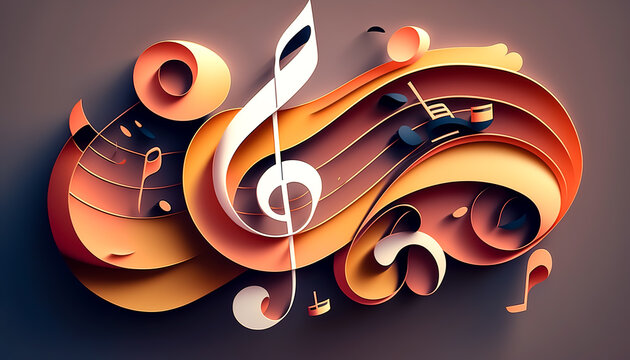 abstract music notes with treble clef, colorful clip art preview