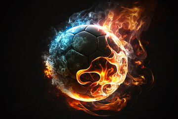 Soccer ball on fire. Very fast ball in action. Speed ​​of light. Extreme sport. Team sport. competitive game. Soccer equipment. Soccer players. Competitive sport. Goal. Soccer arc. Generative ai.