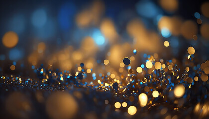 Blue And Golden Glitter In Shiny Defocused Background - Abstract Christmas Light