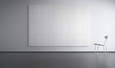  a white chair sitting in front of a large white painting.  generative ai