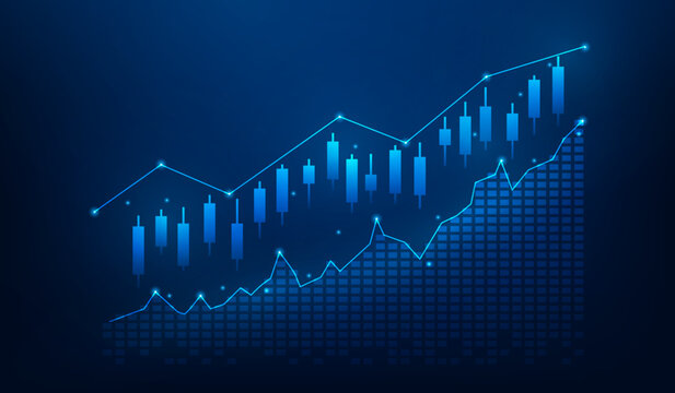 business investment graph growth to success technology on blue dark background. financial data strategy. stock market trading chart profit money. bullish trend up. vector illustration fantastic.