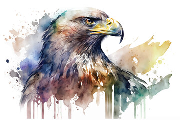 Eagle Head Illustration Vector, Digital Watercolor Painting Style Graphic Design.