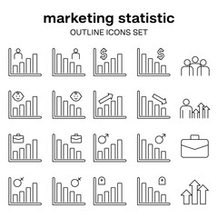 statistic infographic data analysis outline icon collection set bundle design chart bar report