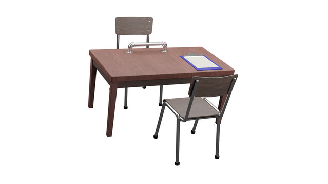 3d render investigation table on the clipboard with two chairs on the white background