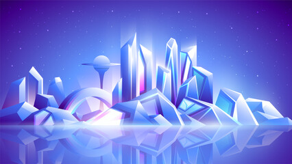 Vector illustration of futuristic city. Gradient abstract buildings cityscape.