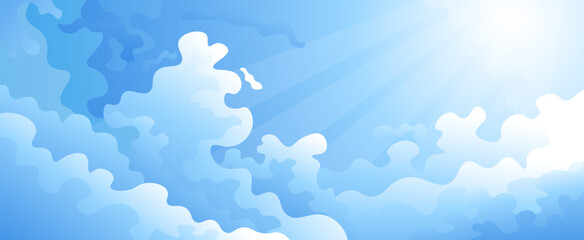 Vector colorful gradient illustration of beautiful blue cloudy sky.